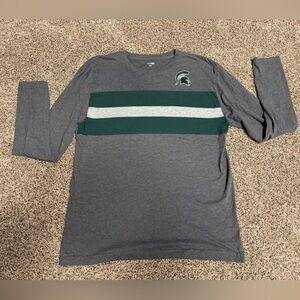 Michigan State Spartans Large Long Sleeve Grey Shirt with Green and White Stripe